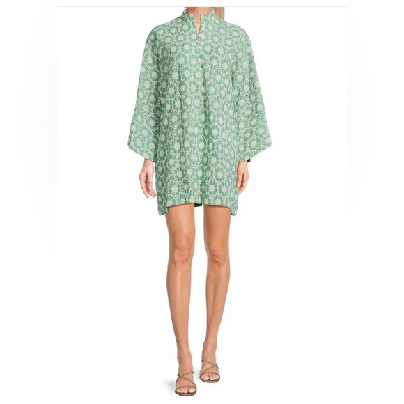 La Vie Style House Peppermint Eyelets Mini Caftan Green & White Floral - BNWT - Picture 1 of 12